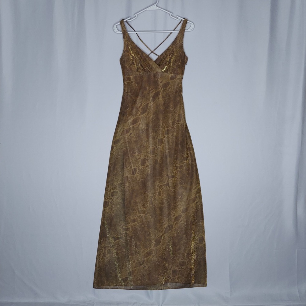 Zum Zum Empire‎ Maxi Slip Dress 5/6 Metallic Gold Snakeskin 90s Prom Glam Prom